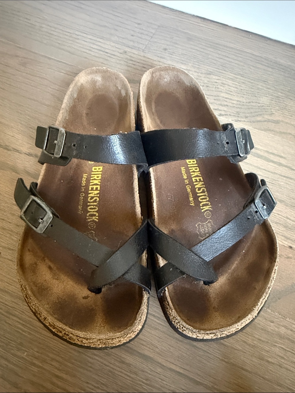 Birkenstock Black Leather Cross-Strap Slide Sandals
